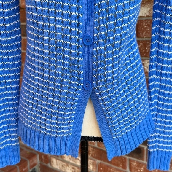 Olive & Oak Blue and White Crewneck Acrylic Cotton Sweater with Button Detail S - Picture 6 of 8